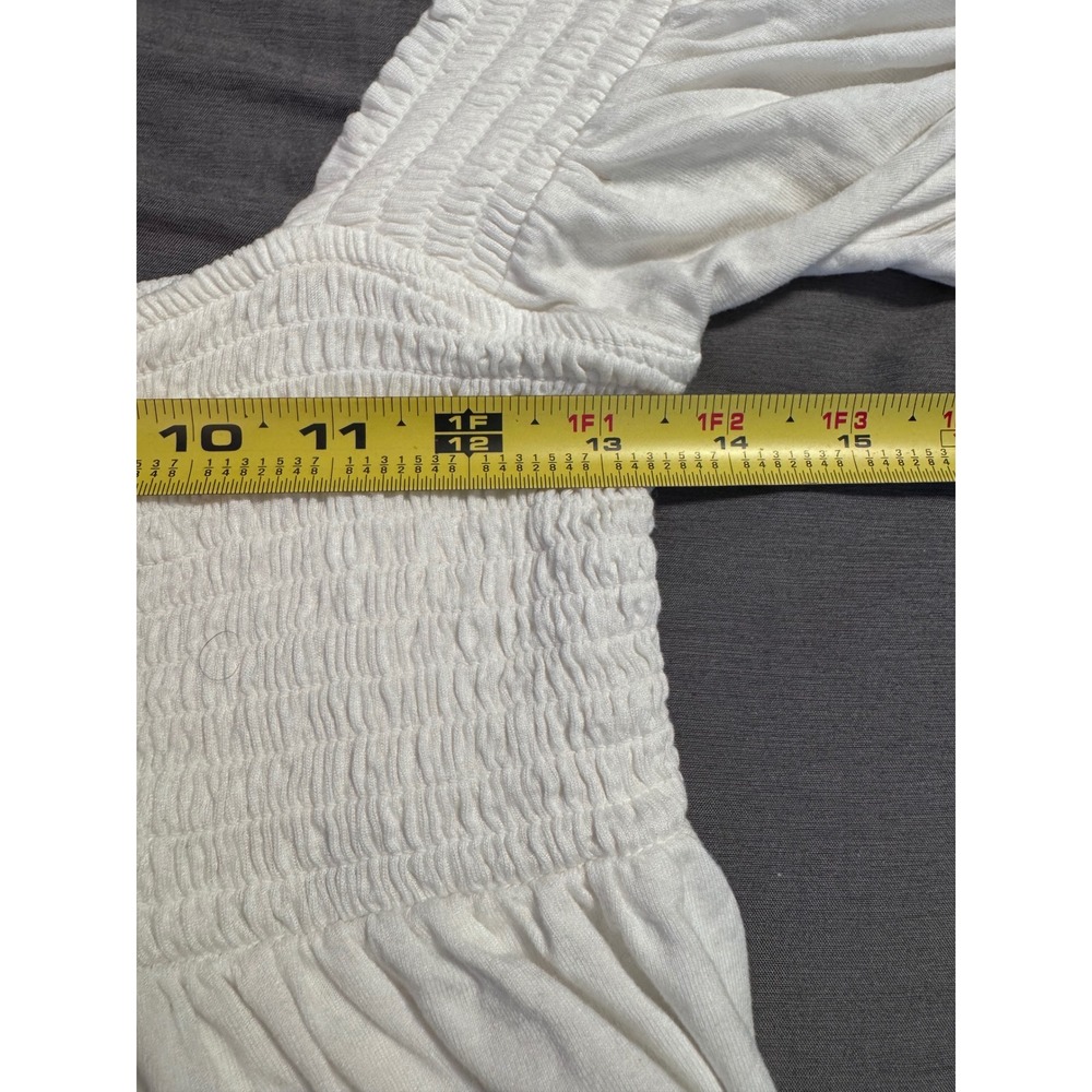 Forever 21 White Smocked Puff Sleeve Crop Top Babydoll Blouse Large - Picture 5 of 6